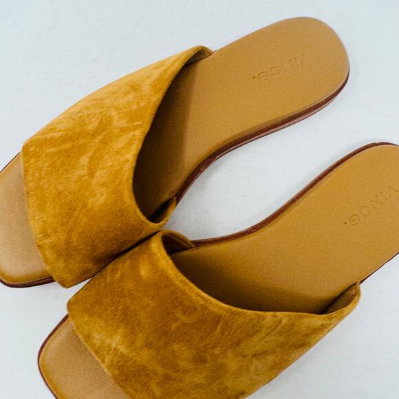 Vince Mustard Suede Platform Slide Sandals Minimalist Modern Summer Shoes Size 6 - Picture 2 of 12